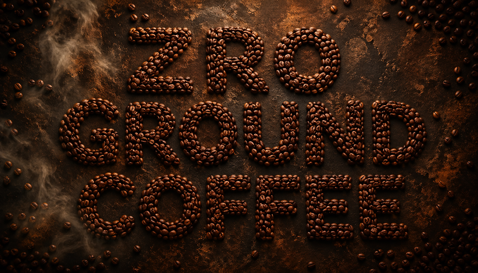 ZRO Ground Coffee spelled out in roasted coffee beans